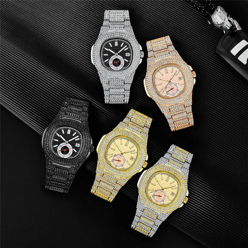 New Hip Hop Watches For Men Reloj Hombre Fashion Alloy Band Diamond Calendar Gifts Quartz Wristwatches Relogios Masculino 2024 - Uknowucme