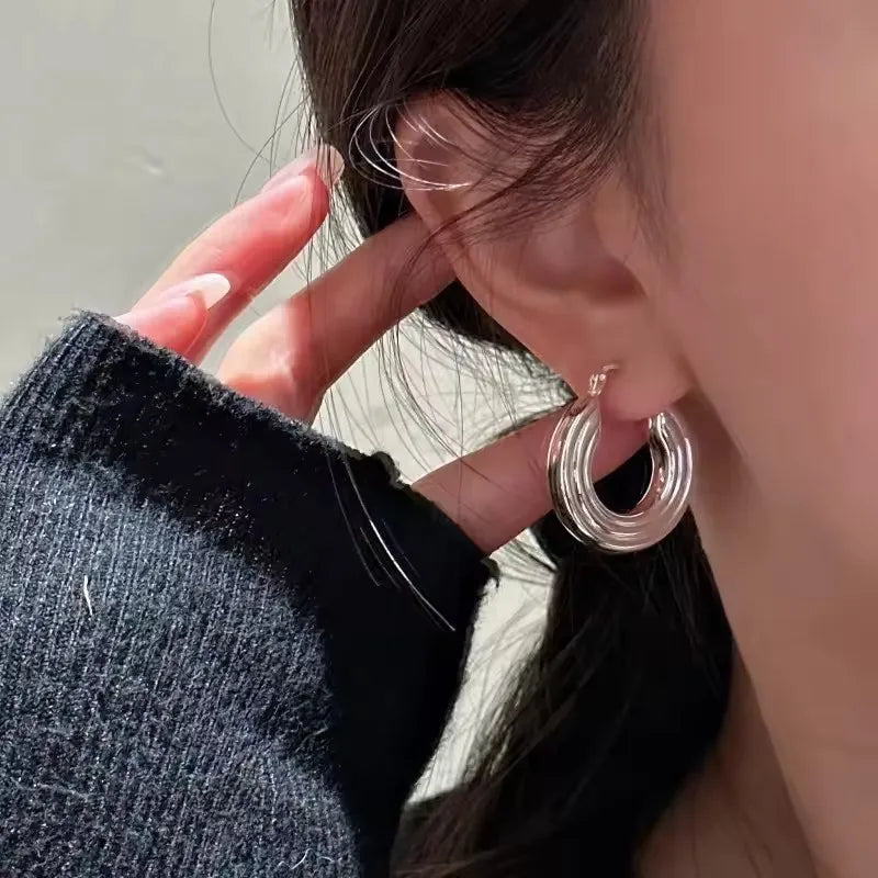 925 Sterling Silver Vintage Earrings For Women Trendy Simple Round Strip Earring Jewelry Prevent Allergy Party Accessories Gift - Uknowucme