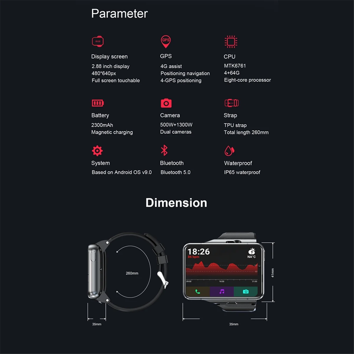 S999 Smart Watch 4G MTK6761 Core 4GB 64GB 5.0MP+13.0MP Bluetooth GPS WiFi 2.88Inch Phone Call Rate Smartwatch Silver - Uknowucme