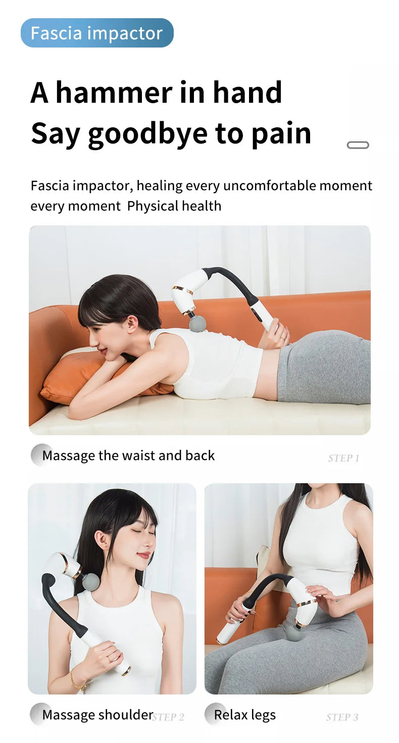 Massage Gun with Upgraded Extended Handle U-Shaped Back Massager Deep Tissue with 4 Massage Heads Fascia Gun Muscle Relaxation