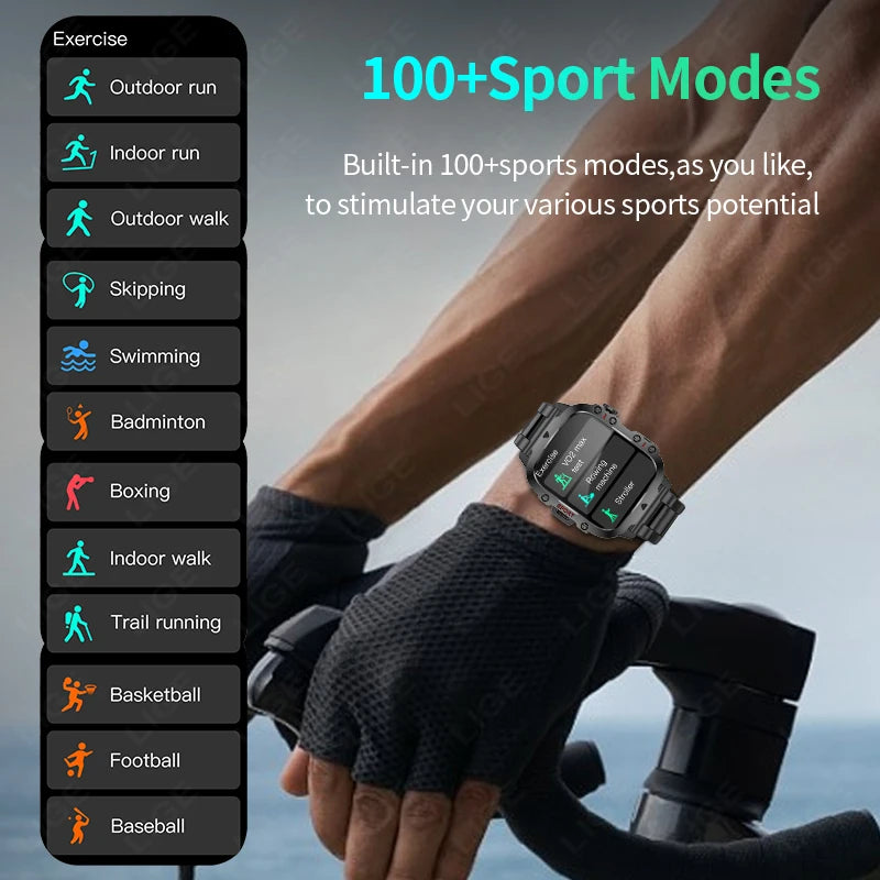 LIGE New Rugged Military GPS Smart Watch Men Bluetooth Call Health Monitoring AI Voice Sports Waterproof Smartwatches For Xiaomi