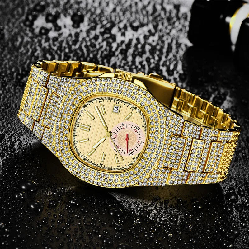 New Hip Hop Watches For Men Reloj Hombre Fashion Alloy Band Diamond Calendar Gifts Quartz Wristwatches Relogios Masculino 2024 - Uknowucme