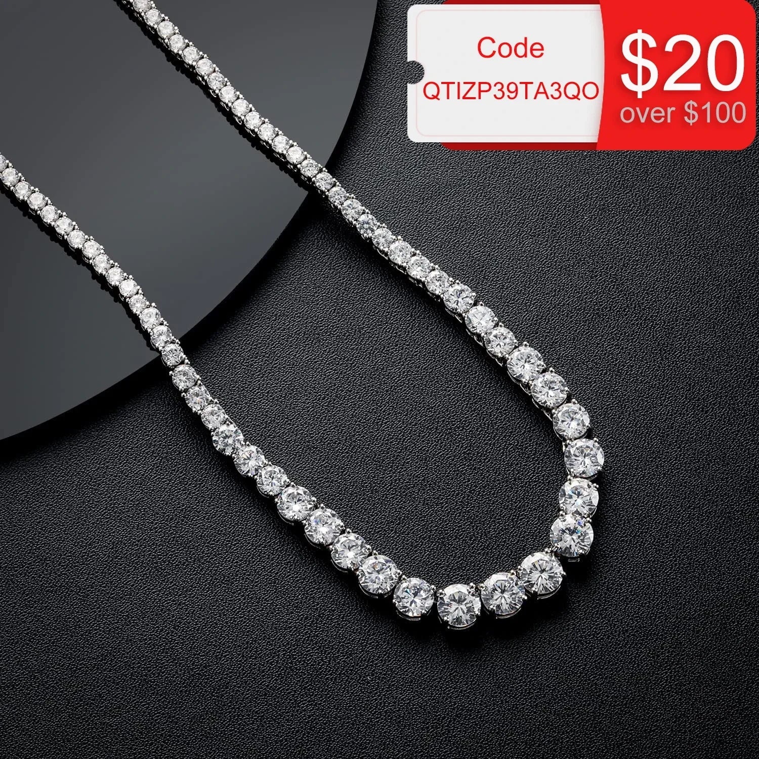 Full moissanite tennis necklace With Certificate 3-5mm Size Gradient Diamond Necklaces for women 925 Sterling Silver Neck Chain - Uknowucme