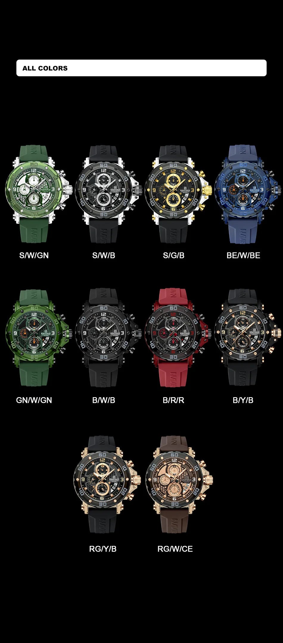 NAVIFORCE Men's Quartz Watch Fashion Trend 5ATM Waterproof Male Watches Chronograph Luminous Hands Silicone Strap Lightweight - Uknowucme