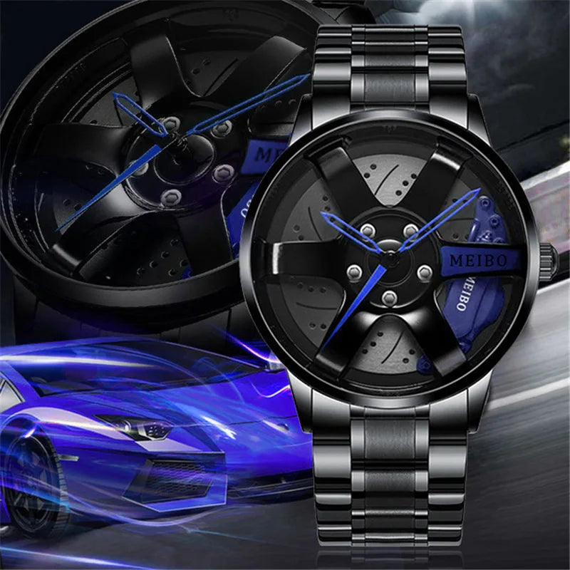 2024 Top Men Leather Watches Men Car Wheel Hub Stainless Steel Quartz Watch For Mens Military Sports Watch Relogio Masculino - Uknowucme