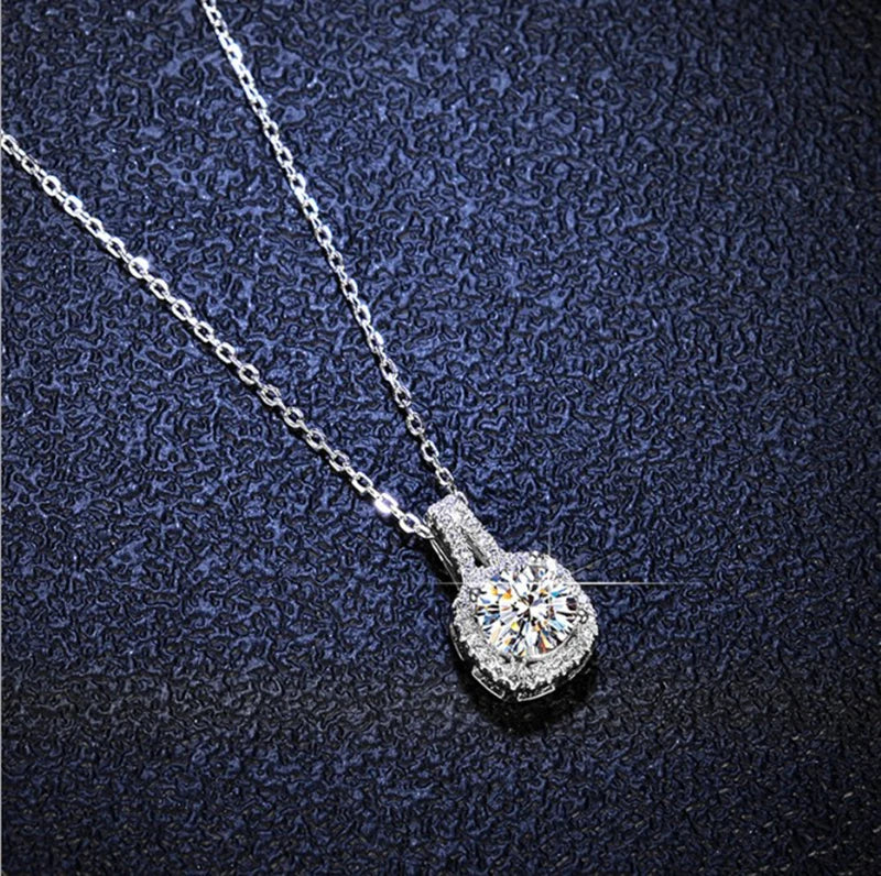 925 Sterling Silver Necklace Pendant 100% Real Moissanite For Women Fashion Clavicle Chain Necklaces Wedding Party Jewelry Gift - Uknowucme