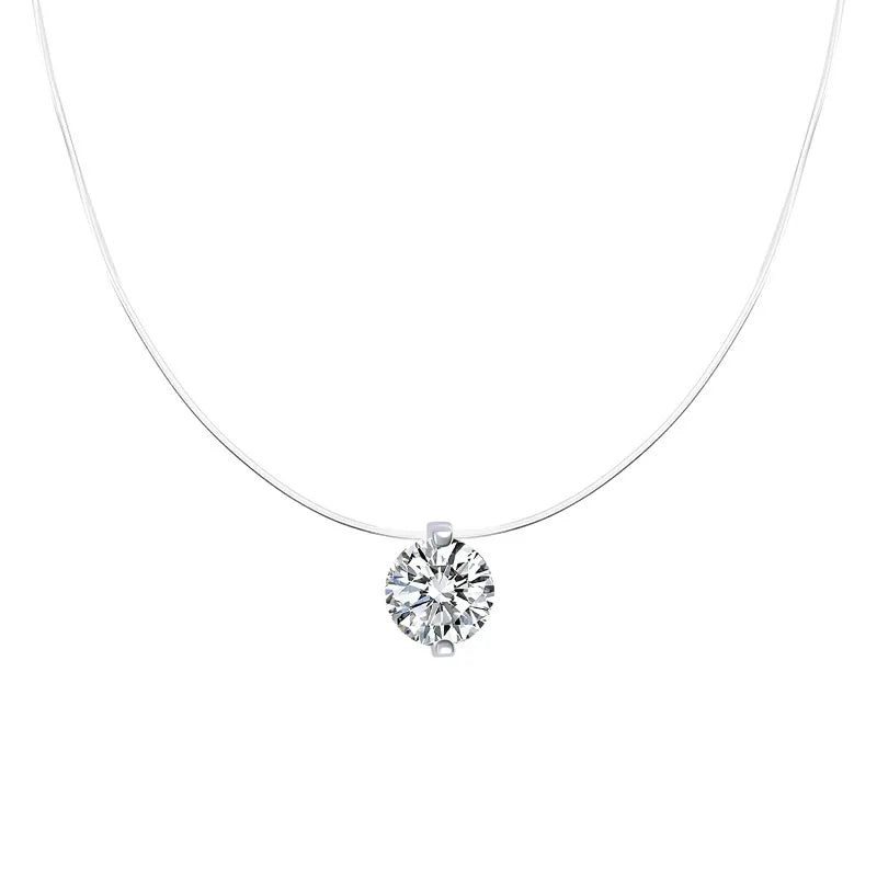 925 Silver 8mm 2ct Moissanite Pendant Necklace for Women Jewelry Adjustable Invisible Fish Line Chain Collar 1ct 0.5ct Diamond - Uknowucme