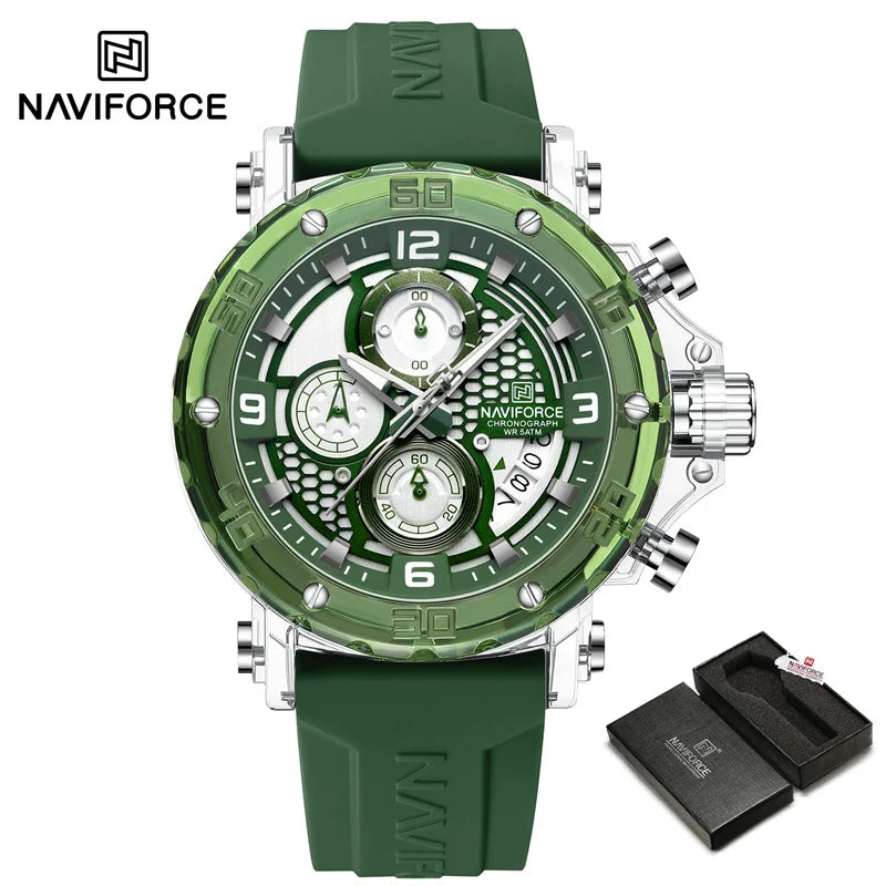 NAVIFORCE Men's Quartz Watch Fashion Trend 5ATM Waterproof Male Watches Chronograph Luminous Hands Silicone Strap Lightweight - Uknowucme