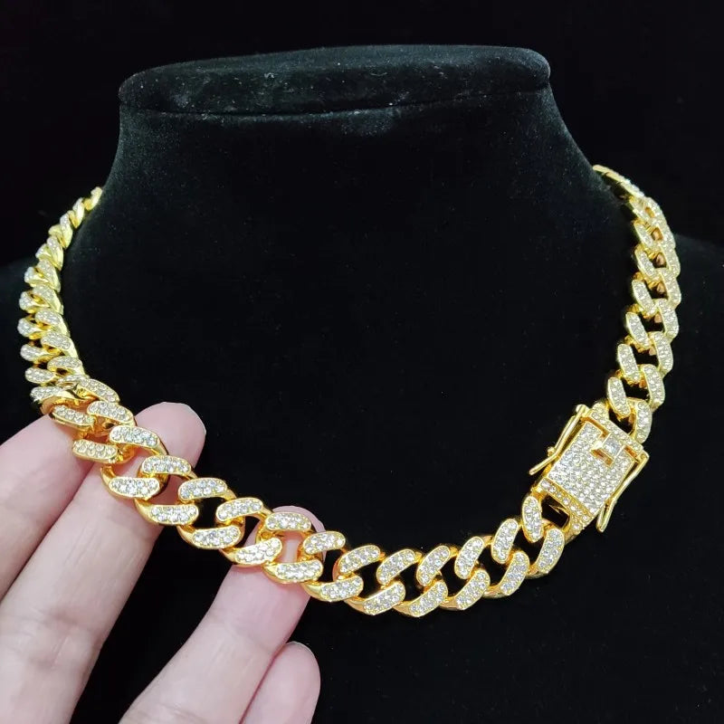 Men Women Hip hop Iced Out Bling Chain Necklace High quality 13mm width Miami Cuban Chain HipHop Necklaces Fashion Jewelry - Uknowucme