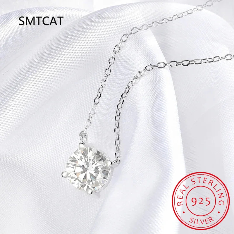 Moissanite Diamond 6.5mm 1CT Necklace For Woman Pendant 925 Silver Necklace For Women Chains Party Bridal Fine Jewelry - Uknowucme
