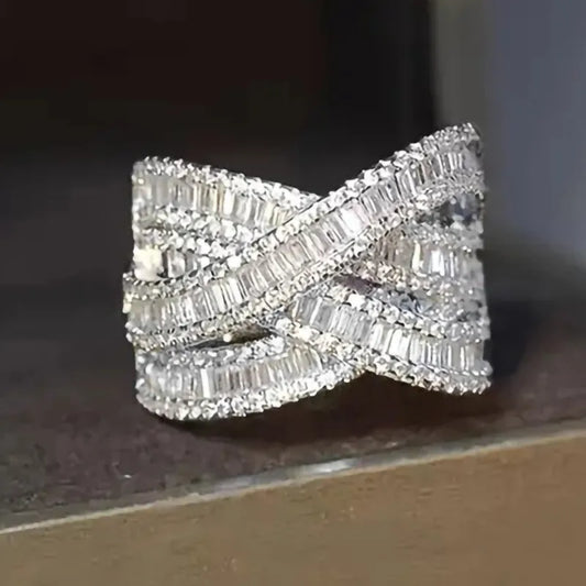 925 Sterling Silver Cross Rings Full Bling Iced Out Cubic Zirconia Gorgeous Wedding Band Accessories for Women Party Jewelry - Uknowucme