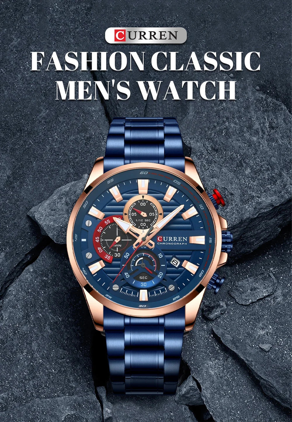 CURREN  Multifunctional Quartz Men's Watch Sport Stainless Steel Strap Luminous Watch with Automatic Date часы мужские наручные - Uknowucme