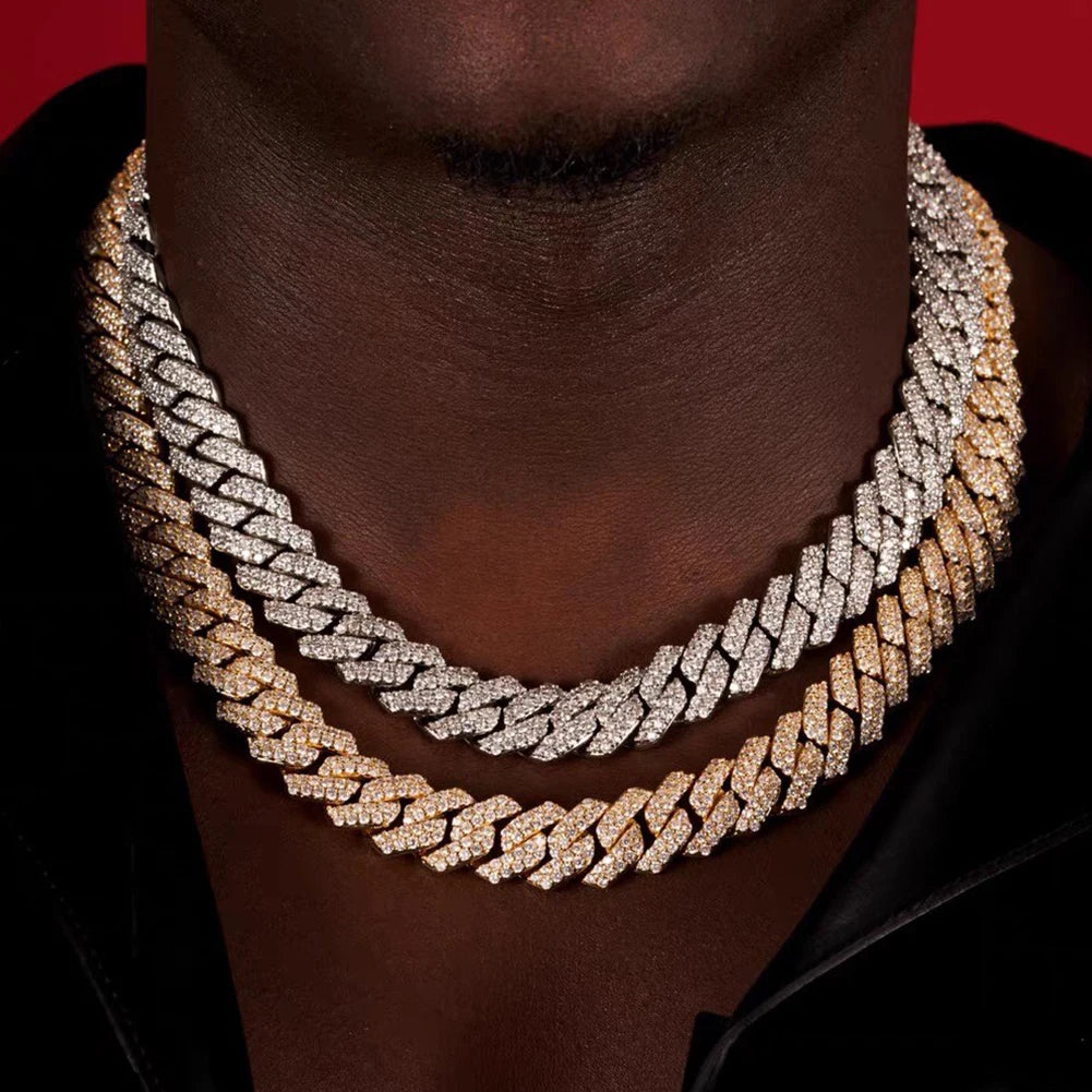 Hip Hop Bling Cuban Link Chain Necklace for Men Women Silver Color Rhinestone Iced Out Punk Jewelry Gift Wholesale Drop Shipping