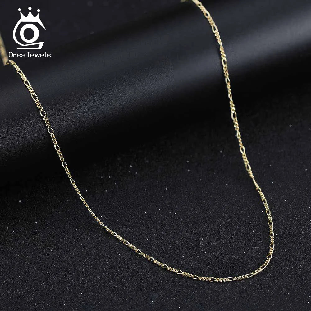 ORSA JEWELS 14K Gold 925 Sterling Silver Diamond-Cut Figaro Link Chain Necklace for Women Classic Necklace Party Jewelry SC27 - Uknowucme