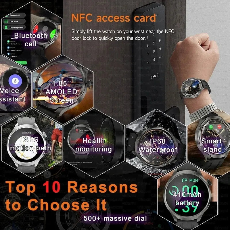 2024 New For HUAWEI GPS Sports smartwatch Men 1.85 AMOLED Screen Compass Altimeter Heart rate BP NFC Bluetooth Call Smart Watch - Uknowucme