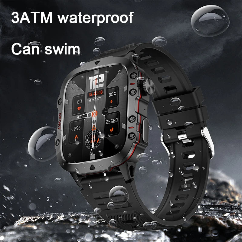 2024 New Military Smart Watch Men IP68 5ATM Outdoor Sports Fitness Tracker Health Monitor 1.96" BT Call Smart Watch For Huawei