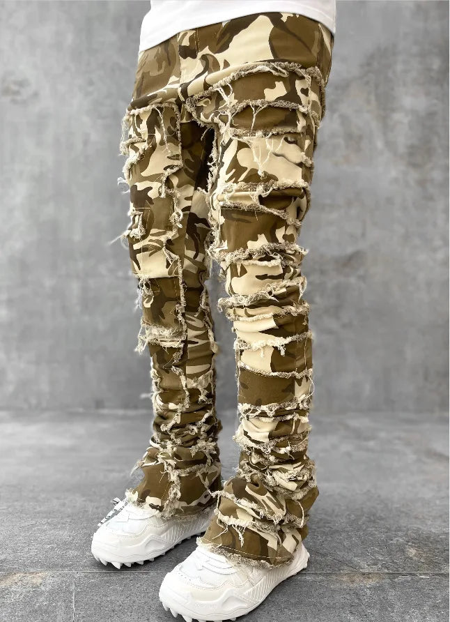 Spliced Distressed Denim Pants Men Jeans Ripped Mid Waist Pockets High Street Jean Skinny Washed Ankle Length Pencil Pants - Uknowucme