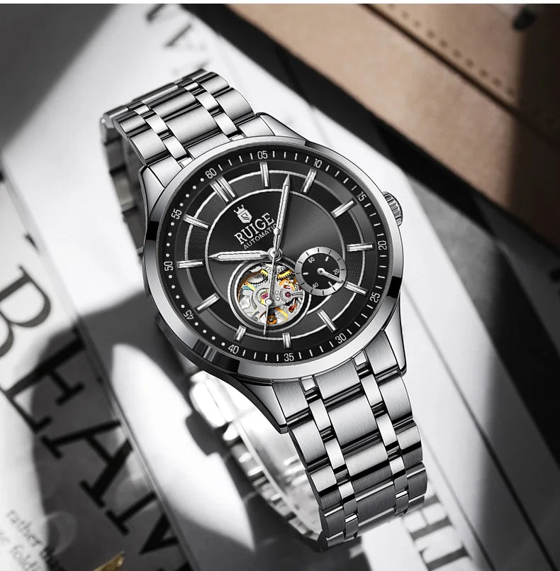 Men's Automatic Mechanical Watch - Elegant Stainless Steel, Calendar Function, Business and Leisure Style, Blue Dial and Date Wi - Uknowucme