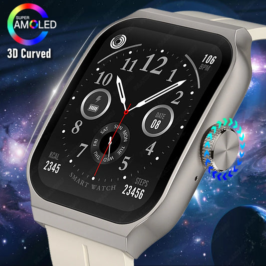 New AMOLED Smart Watch 1.96inch 3D Flexible Curved Screen Bluetooth Call Heart Rate NFC Waterproof Smartwatch For Android IOS