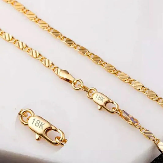 Fashion 18k Gold Necklace 2MM 16/18/20/22/24/26/28/30 Inch Side Chain Necklace For Women Men Jewelry 925 Silver Necklace - Uknowucme