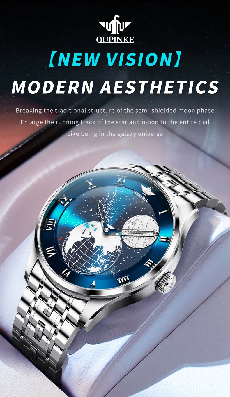 OUPINKE 3230 Men's Watches Flywheel Automatic Mechanical Original Wristwatch for Man Waterproof Luminous Perpetual Moon Phase - Uknowucme