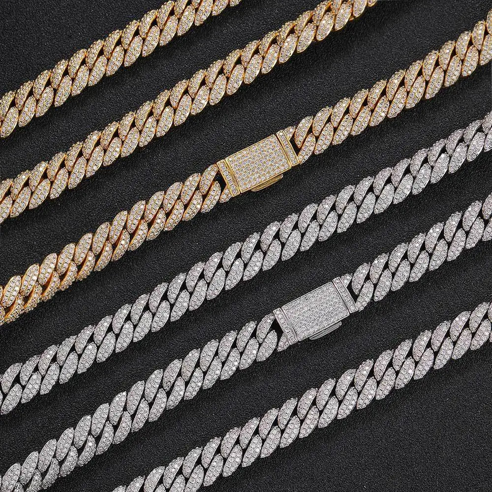 HOYON 10mm Lab Created Zircon Cuban Chain Men's Silver Gold Plated Necklace Zircon Bracelet Hip Hop Rock Neck Collar Jewelry