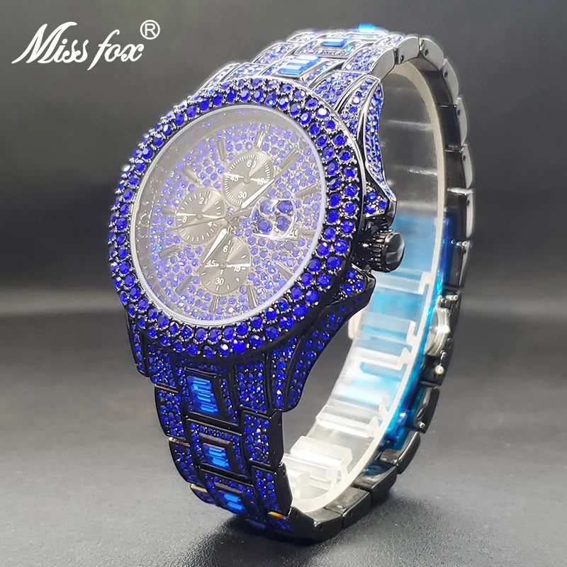 Men's Quartz Watch Hip Hop Iced Out Purple Zircon Luxury Party Jewlry Watches With Calendar Male Hand Clock Decorative Dials