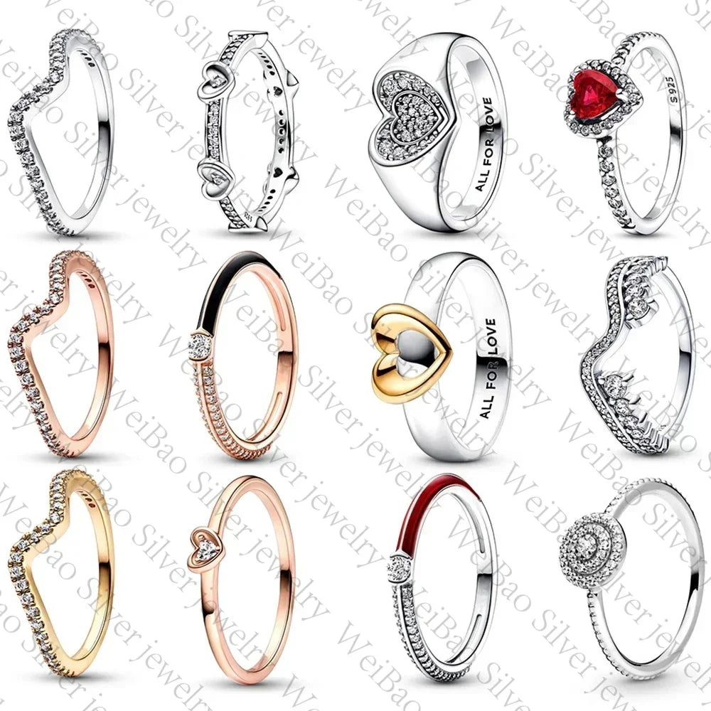 New High Quality 925 Sterling Silver pretty Radiant Heart Pavé Signet Ring Sparkling Wave ME Pavé & Red Dual Ring DIY Gift - Uknowucme