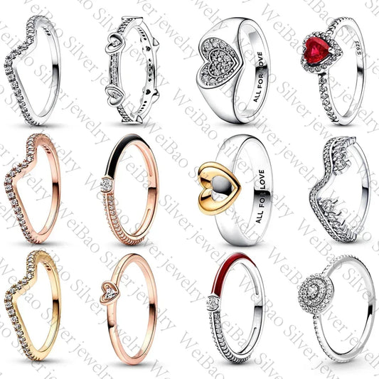 New High Quality 925 Sterling Silver pretty Radiant Heart Pavé Signet Ring Sparkling Wave ME Pavé & Red Dual Ring DIY Gift - Uknowucme