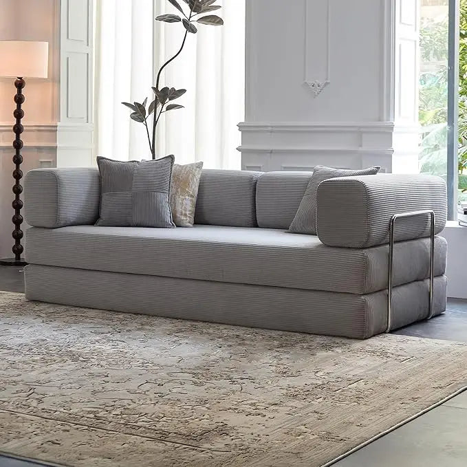 78.8”Compression Sofa - Convertible Sleeper Sofa Bed with Pillow Back Support - Corduroy Foldable Sofa Bed with Fixed-Shape