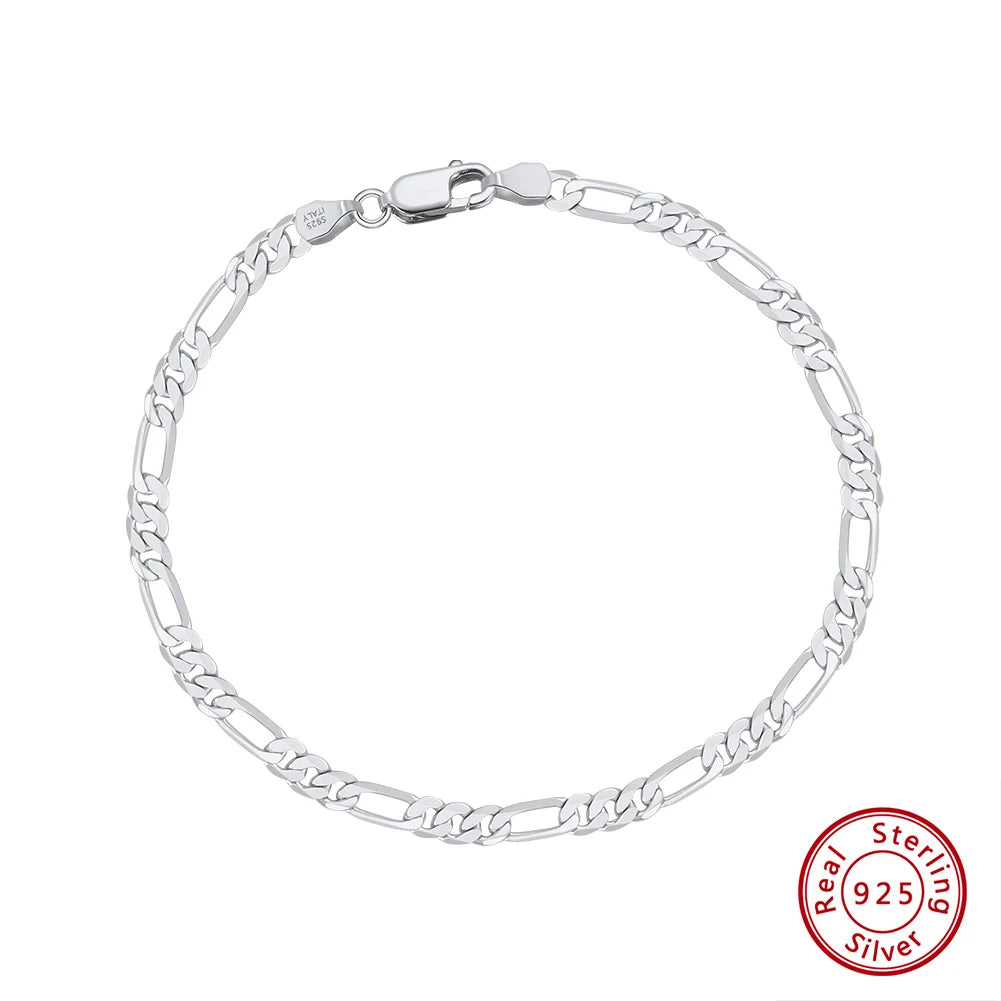 ORSA JEWELS Real 925 Sterling Silver Figaro Bracelets for Women 14K Gold Plated 3.3mm Figaro Link Chain Bracelets Jewelry SB66 - Uknowucme