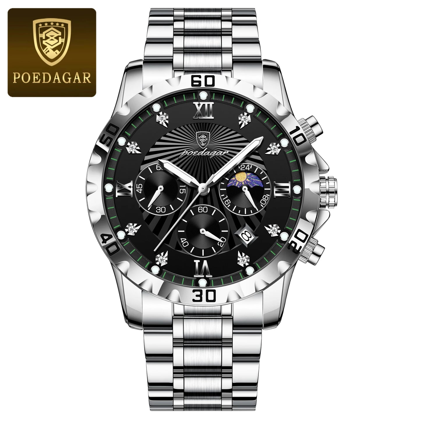 POEDAGAR Top Fashion Watches For Men Chronograph Date Stainless Steel Man Watch Waterproof Luminous Luxury Quartz Men Wristwatch - Uknowucme