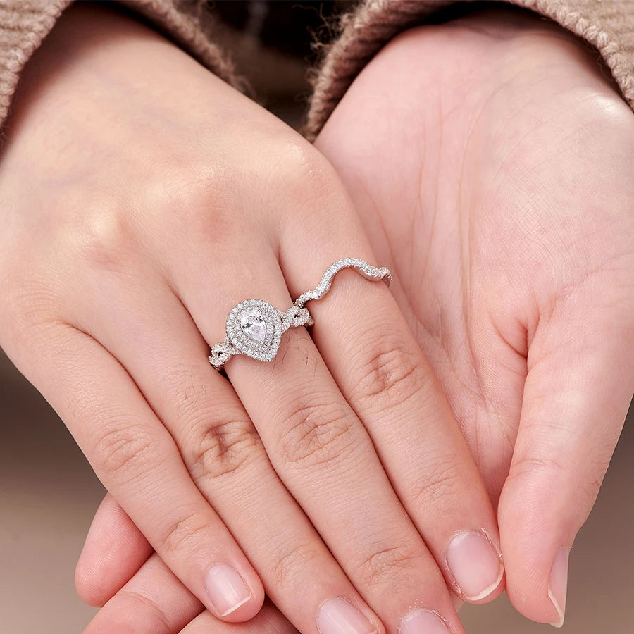 Newshe Infinity Engagement Ring Wedding Band for Women 925 Sterling Silver Bridal Rings Set Halo Pear Cut AAAAA Cubic Zircon - Uknowucme