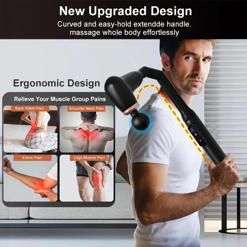 Massage Gun  Muscle Massager Deep Tissue With Extended Handle Portable Rechargeable Fascia Gun for Neck Shoulder Back Leg