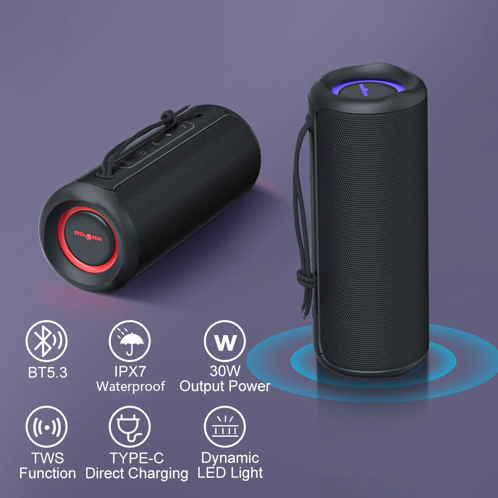 WISETIGER P3 Portable Bluetooth Speaker 30W Outdoor IPX7 Waterproof Wireless Sound Box Bass Boost BT5.3 RGB Light TWS Connection - Uknowucme