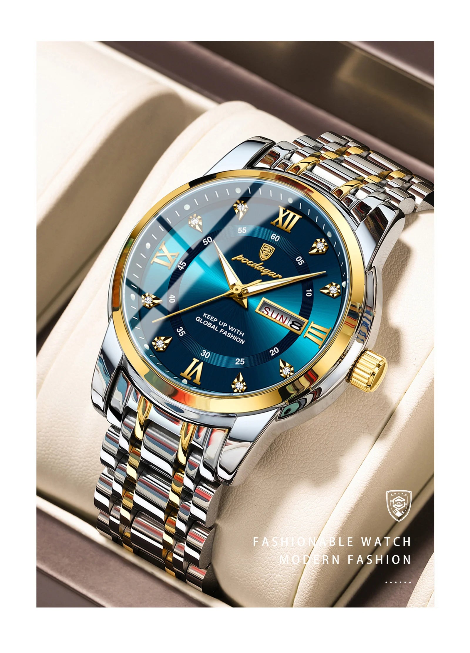 POEDAGAR Luxury Trendy Watch for Men Waterproof Luminous Date Week Man Watch Business Quartz Stainless Steel Men's Watches Reloj - Uknowucme