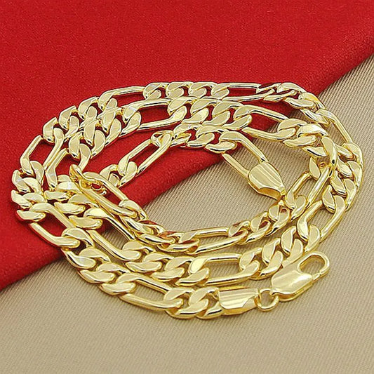 High Quality Men's 8mm 24'' 60cm Gold Necklace 24k Yellow Gold Color Figaro Chain Necklace For Male Luxury Jewelry - Uknowucme