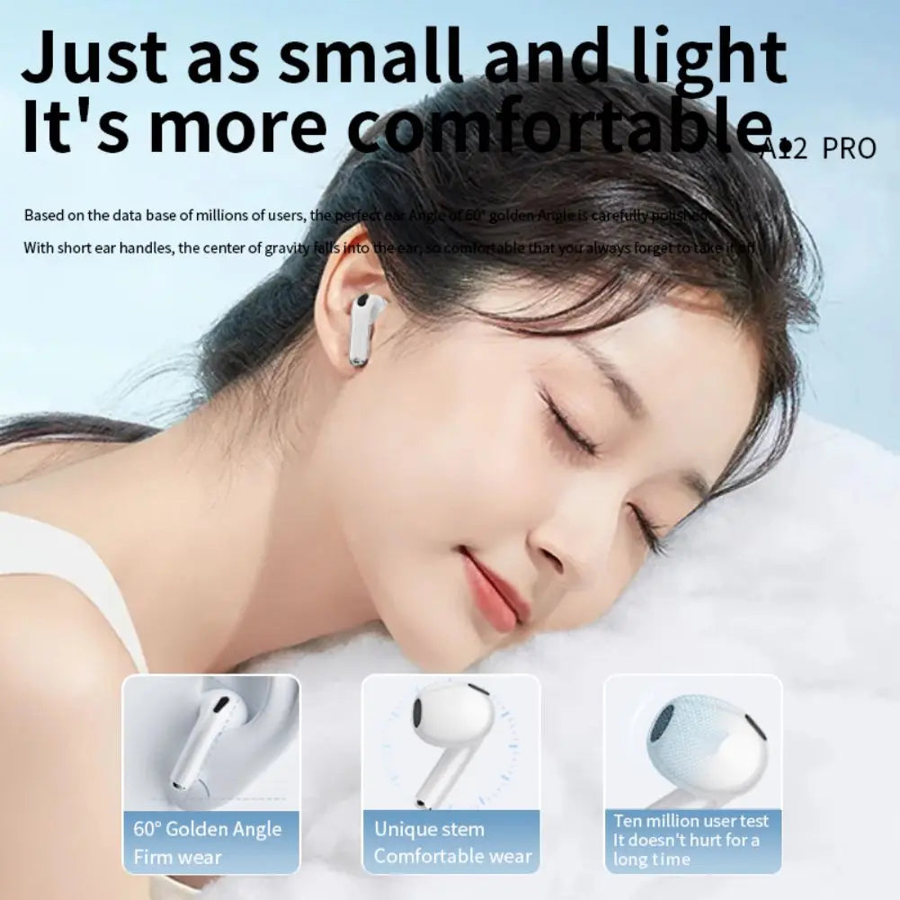 A12Pro Wireless Earbuds ENC Noise Canceling Ear Buds With Touchscreen Stereo Headphones For Smart Phones Tablet