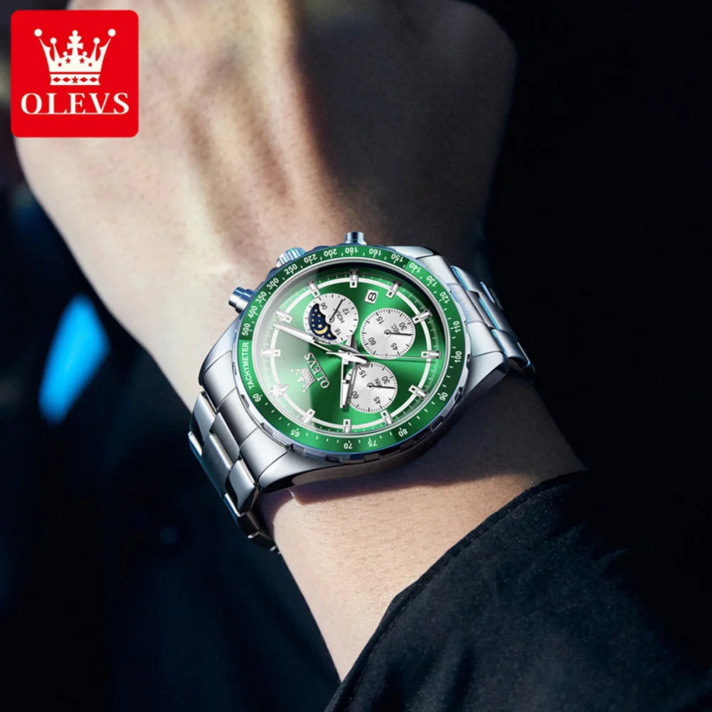 OLEVS Luxury Brand Men's Watches Chronograph Moon Phase Calendar Fashion Quartz Watch for Man Original Watches Reloj Hombre - Uknowucme