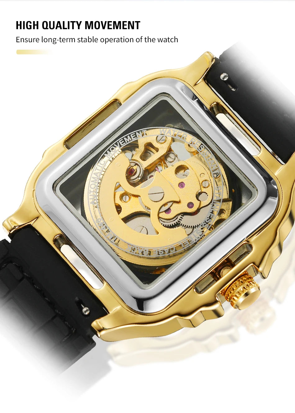 FORSINING Original Square Skeleton Mechanical Man Wristwatches Automatic Movement Field Sports Waterproof Silicone Replica Watch - Uknowucme