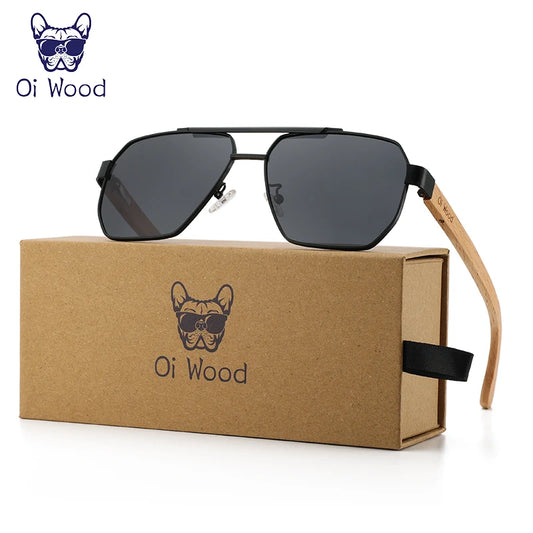 Wood Sunglasses For Men Women Square Metal Sun Glasses Blue Lens UV Protection New Eyewear Night Driving Glasses 9006 - Uknowucme