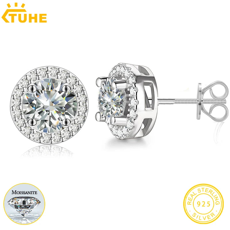 Classic Round 2CT Moissanite Earring For Women Jewelry Sterling Silver 925 Fashion Hip Hop Earrings Engagement Gift - Uknowucme