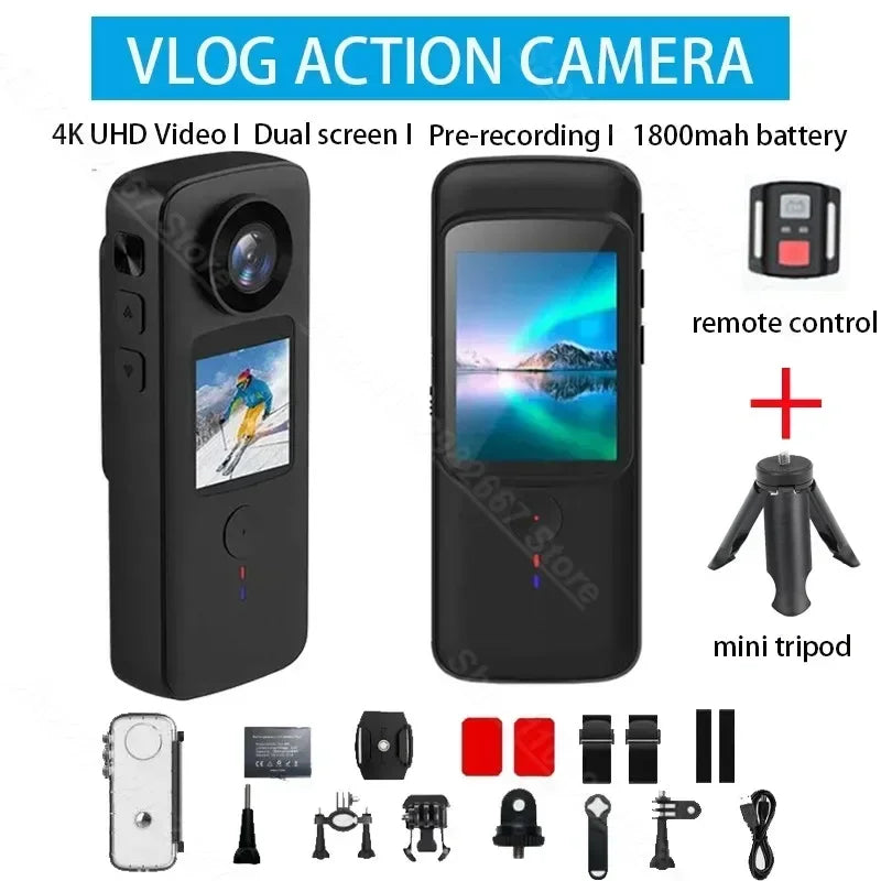 4K WiFi Anti-shake Action Camera Dual Screen 30m Waterproof Touch Screen Sport Camera for Travel Video Recorder Diving Bodycam - Uknowucme