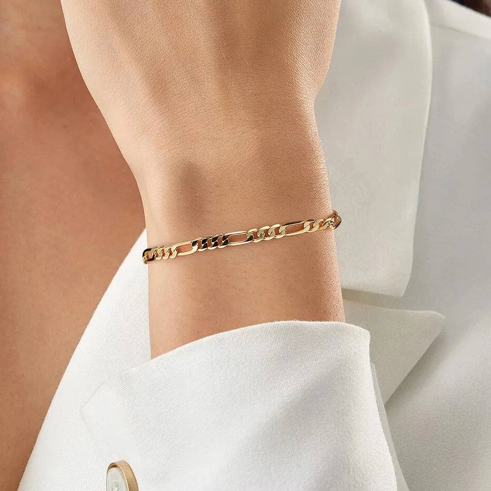 ORSA JEWELS Real 925 Sterling Silver Figaro Bracelets for Women 14K Gold Plated 3.3mm Figaro Link Chain Bracelets Jewelry SB66 - Uknowucme