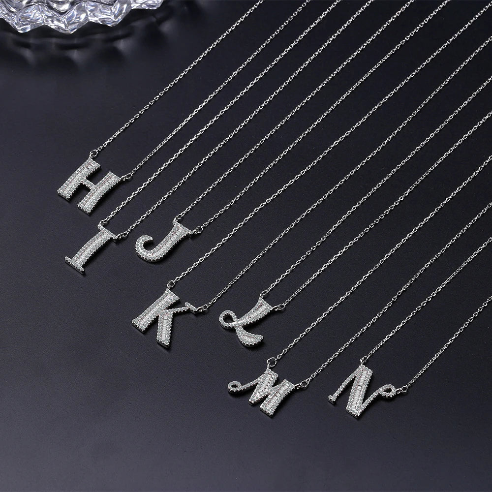 Moissanite A-Z Initial Letter Pendant Necklace For Women Girls 26 Letters 925 Sterling Silver Hip Hop Man Name Jewelry Gift - Uknowucme