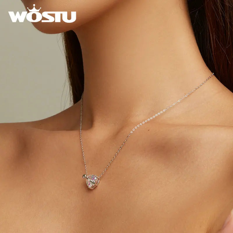 WOSTU 925 Sterling Silver Original Zircon Love Necklace Adjustable Neck Chain Cupid Arrow Heart Pendant For Women Jewelry Gift - Uknowucme