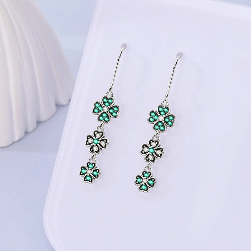 Original Clover 925 Sterling Green Zircon Silver Four Leaf Clover Earring Delicate Jewelry Women Earring Luxury Anniversary Gift - Uknowucme
