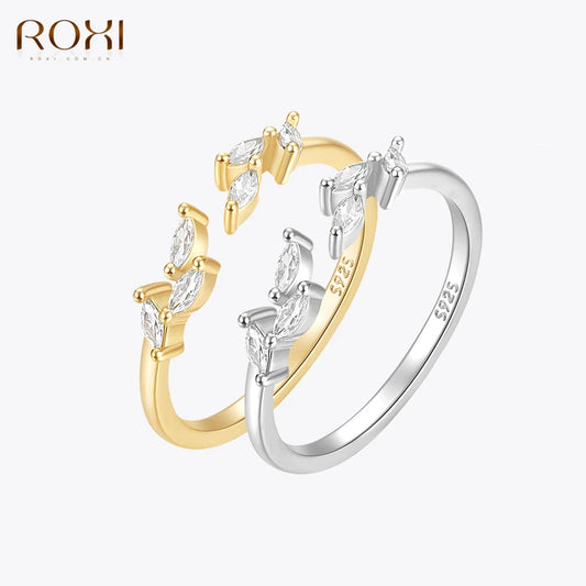 ROXI 925 Sterling Silver Shine Geometric White Crystal Rings For Women Men Adjustable Wedding Engagement Jewelry bague femme