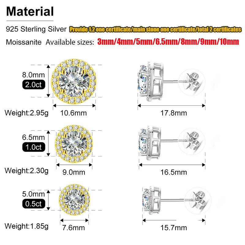 Classic Round 2CT Diamond Test Passed Moissanite Earring For Women Jewelry Sterling Silver 925 Fashion Earrings Engagement Gift - Uknowucme