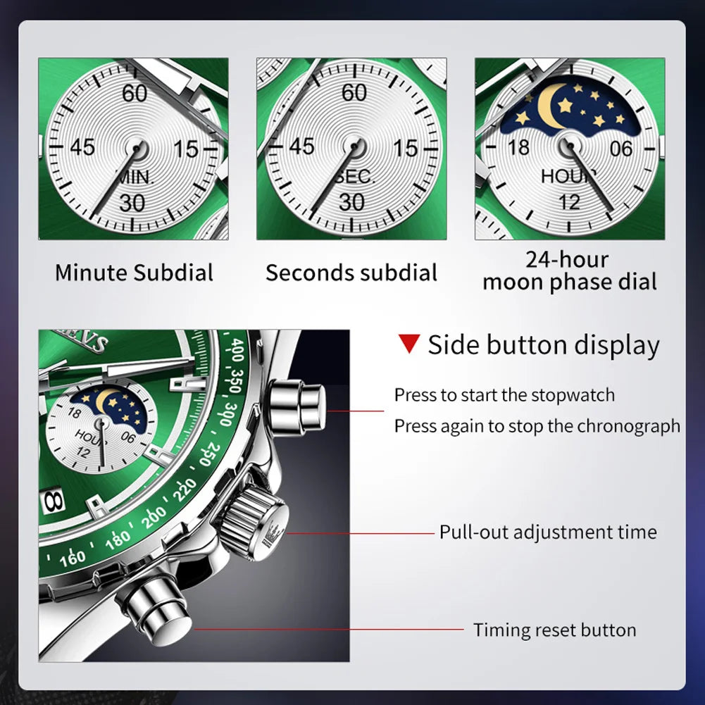 OLEVS Luxury Brand Men's Watches Chronograph Moon Phase Calendar Fashion Quartz Watch for Man Original Watches Reloj Hombre - Uknowucme